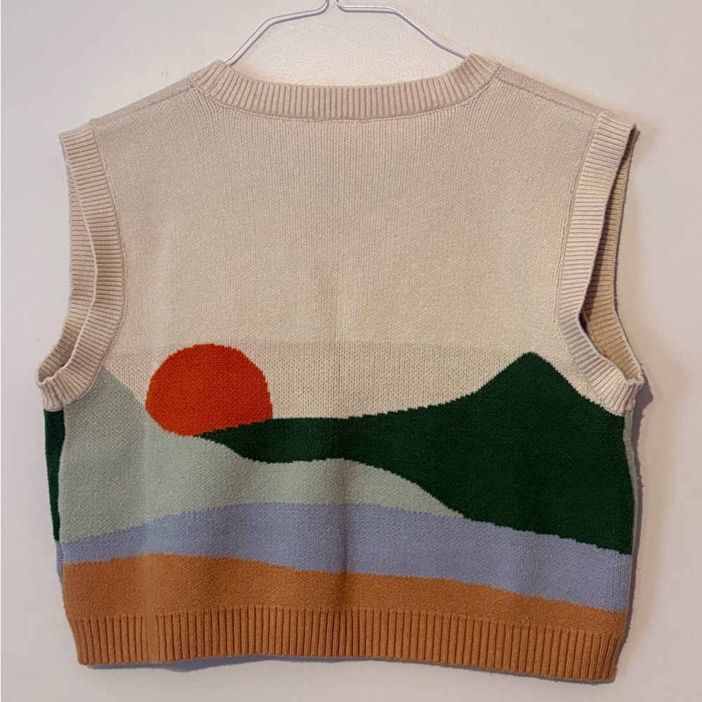 V-Neck Cream and Orange Sweater - Picture 2 of 4